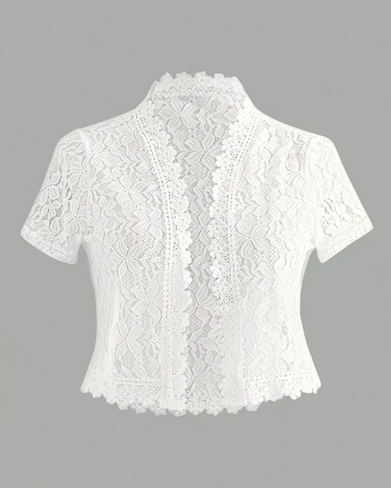 Frakk Solid Farge Blomster Blonder Kort Erme
