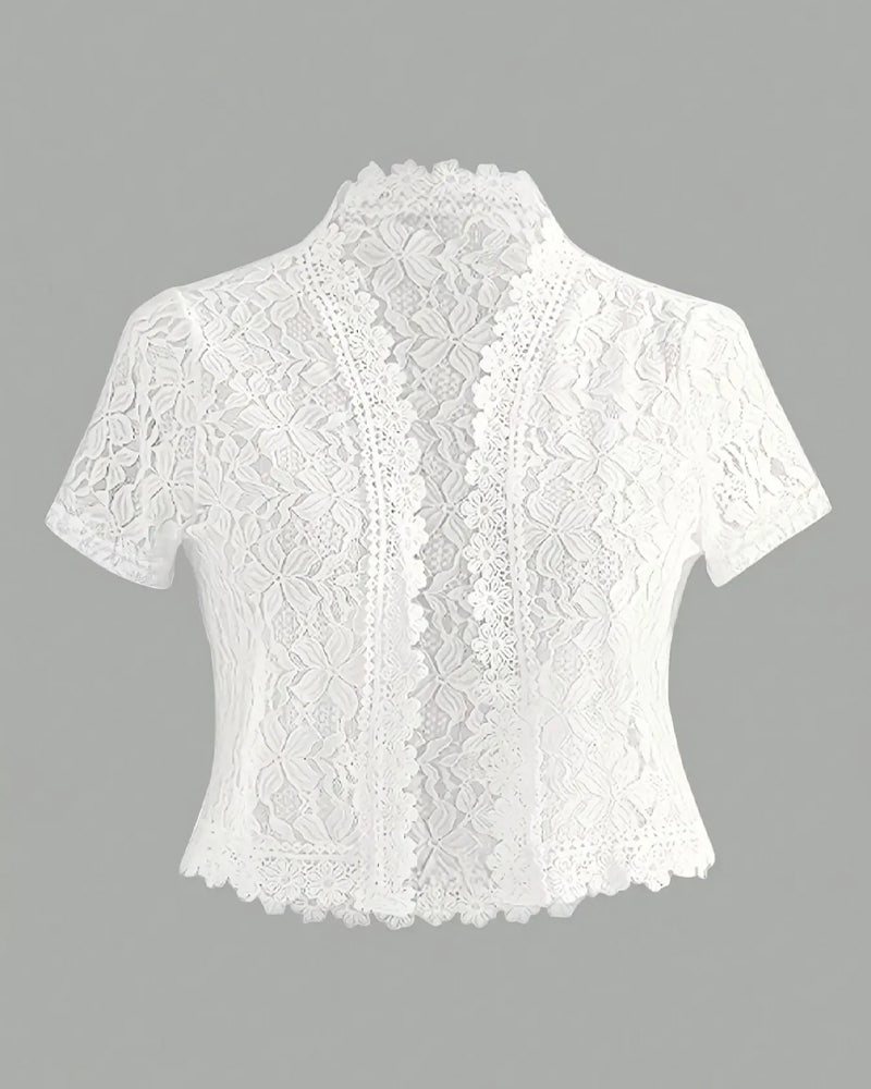 Frakk Solid Farge Blomster Blonder Kort Erme