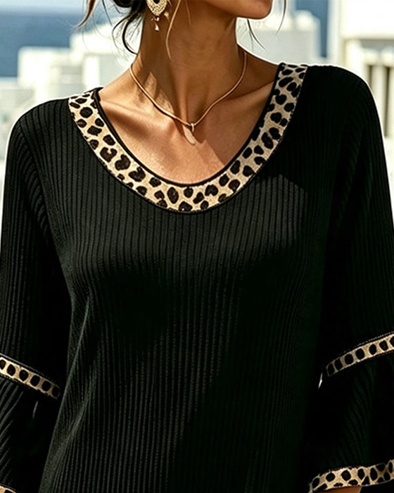 Kjole Flare Erme Ribbet Leopard