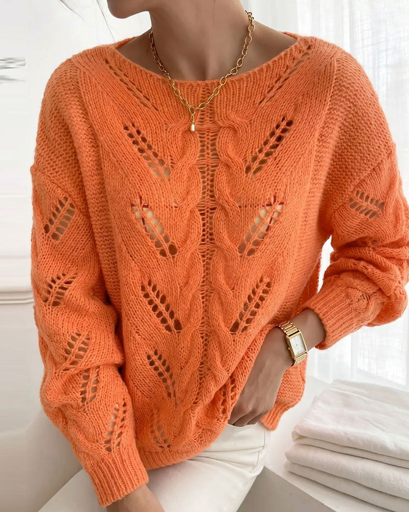 Pullover Rund Hals Drop Skulder Utskjæring Solid Strikket