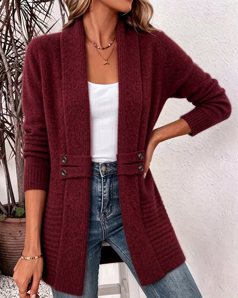 Cardigan Solid Farge Knapp Pyntet