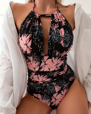 Halterneck Badedrakt med Blomstermønster