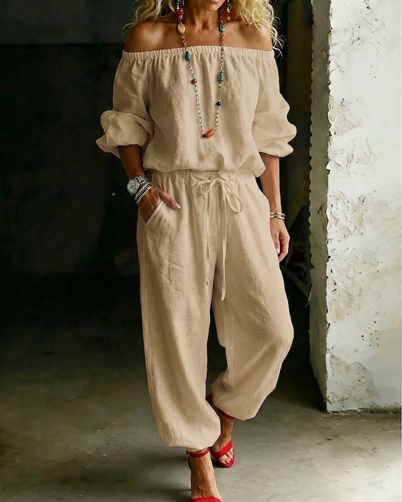 Jumpsuit Off-Shoulder Knyt Midje Innsnørt Midje