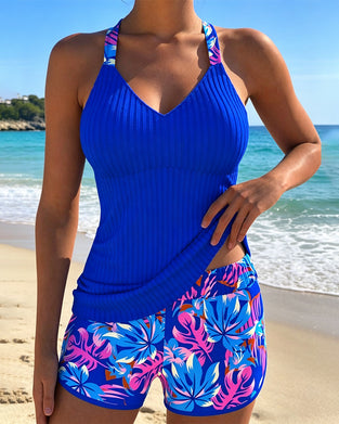 Tankini Ribbet Med Print Boxer-Modell