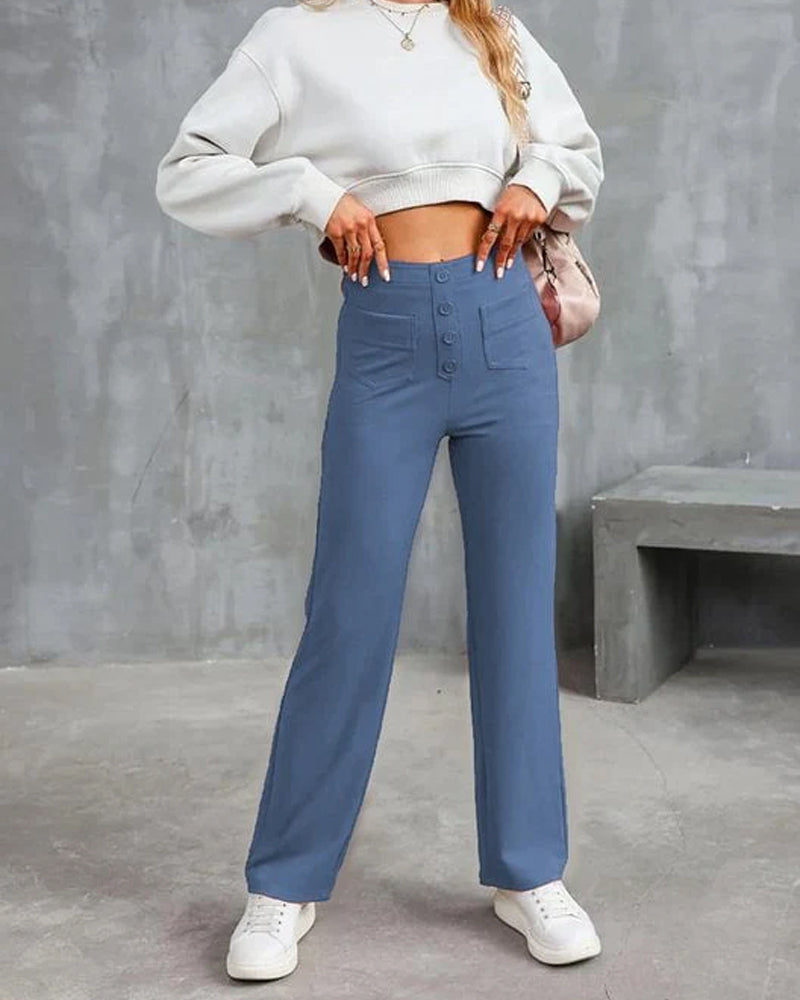 Bukse Høyhalset Knapping Vide Ben