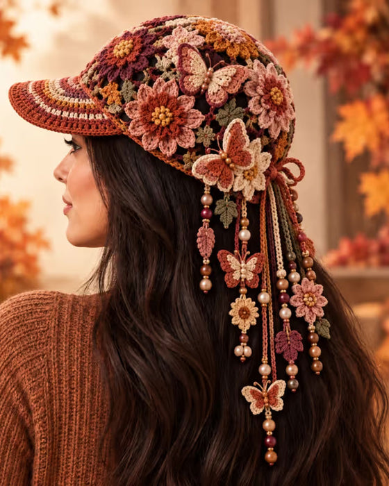 🍂 Dame Håndlaget Heklet Høst Baseballcaps