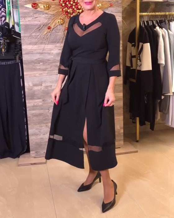 Kjole mote v-hals mesh sømmer