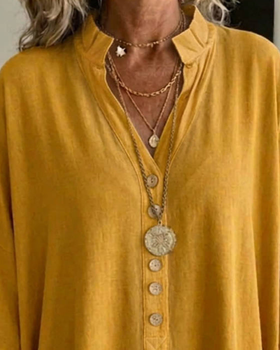 Bluse Ensfarget V-Hals Flaggermuserme