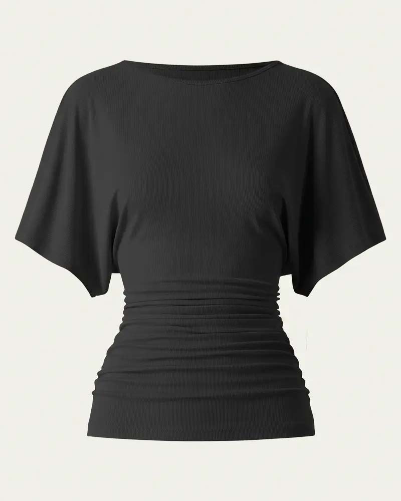 Bluse Casual Solid Plissert Kort Erme