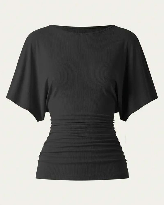Bluse Casual Solid Plissert Kort Erme