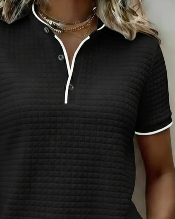 Topp Vaffelstrikket Knapper Ned Kortermet