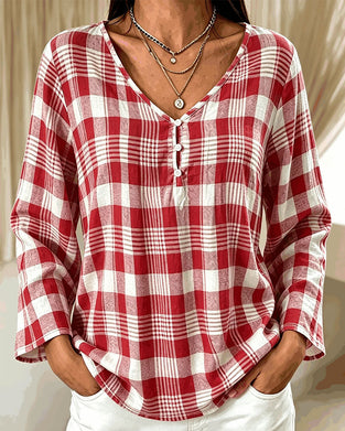 Bluse Stilig V-Hals Rutete Albuelang Erme