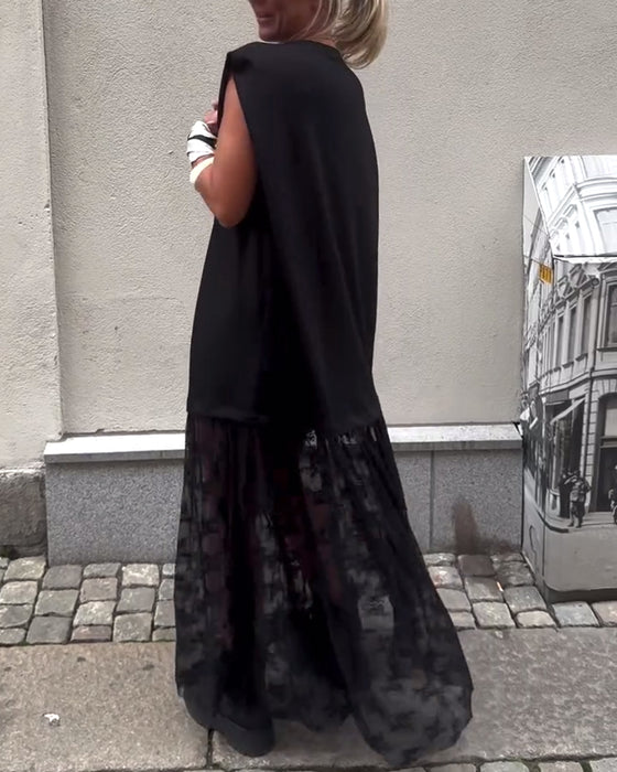 Ermeløs Mesh Patchwork Kjole