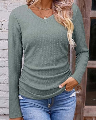 Bluse V-Hals Slim Fit Teksturert