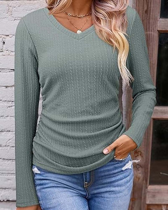 Bluse V-Hals Slim Fit Teksturert