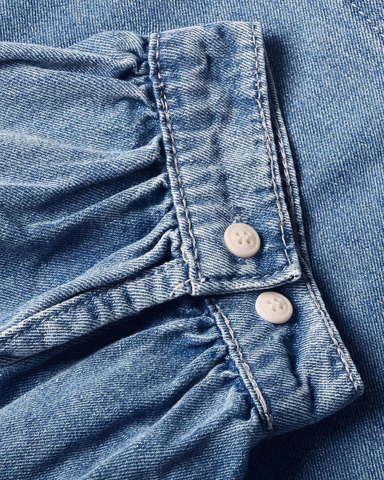 Skjorte Trykknapp Denim Lanterne Erme Løs