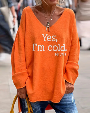 Genser V-hals Bokstavtrykk Løs Casual