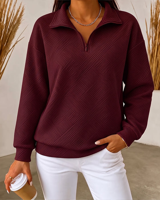 Sweatshirt Ensfarget Halv Glidelås Jakkeslagkrage