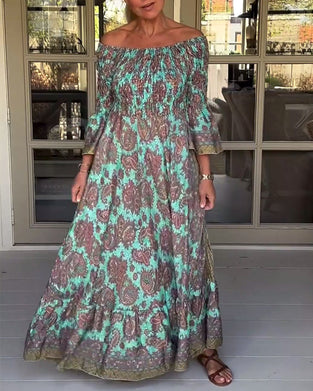 Uformell kjole med retrotrykk med én skulder