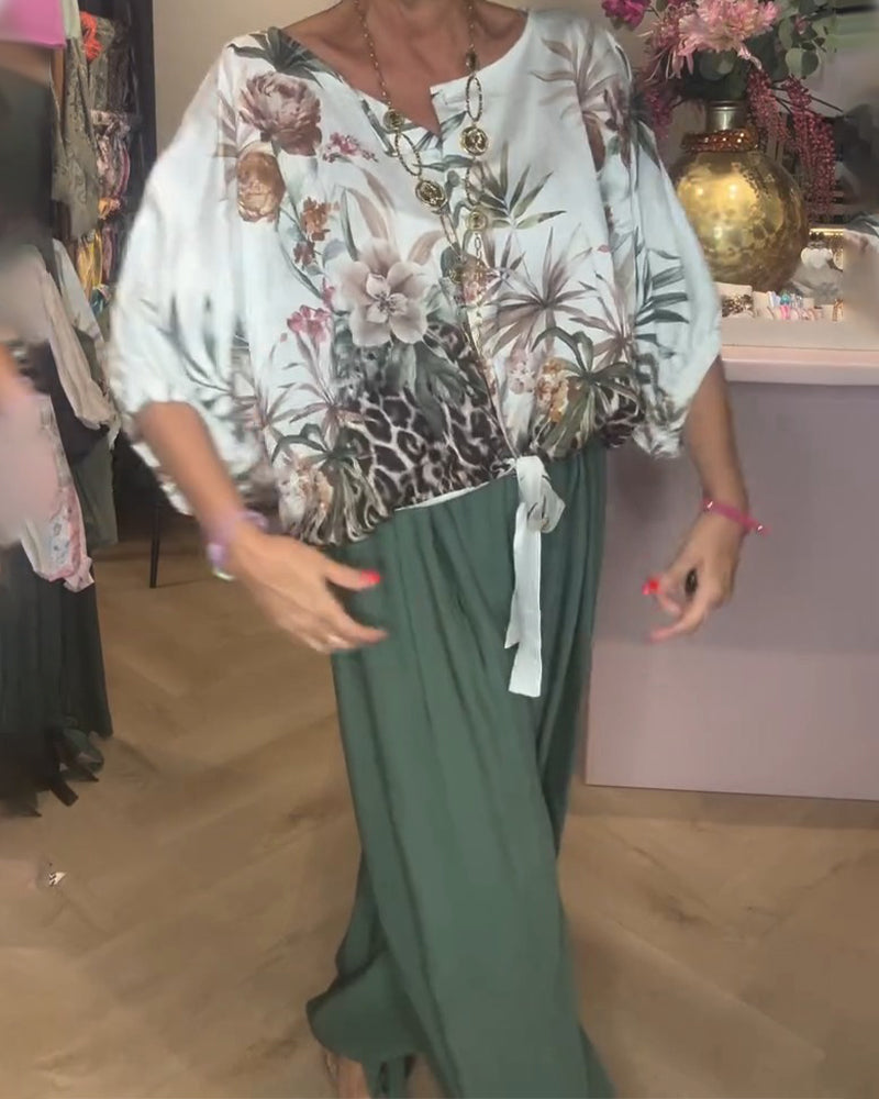 Bluse Flaggermus Erme Trykk Løs