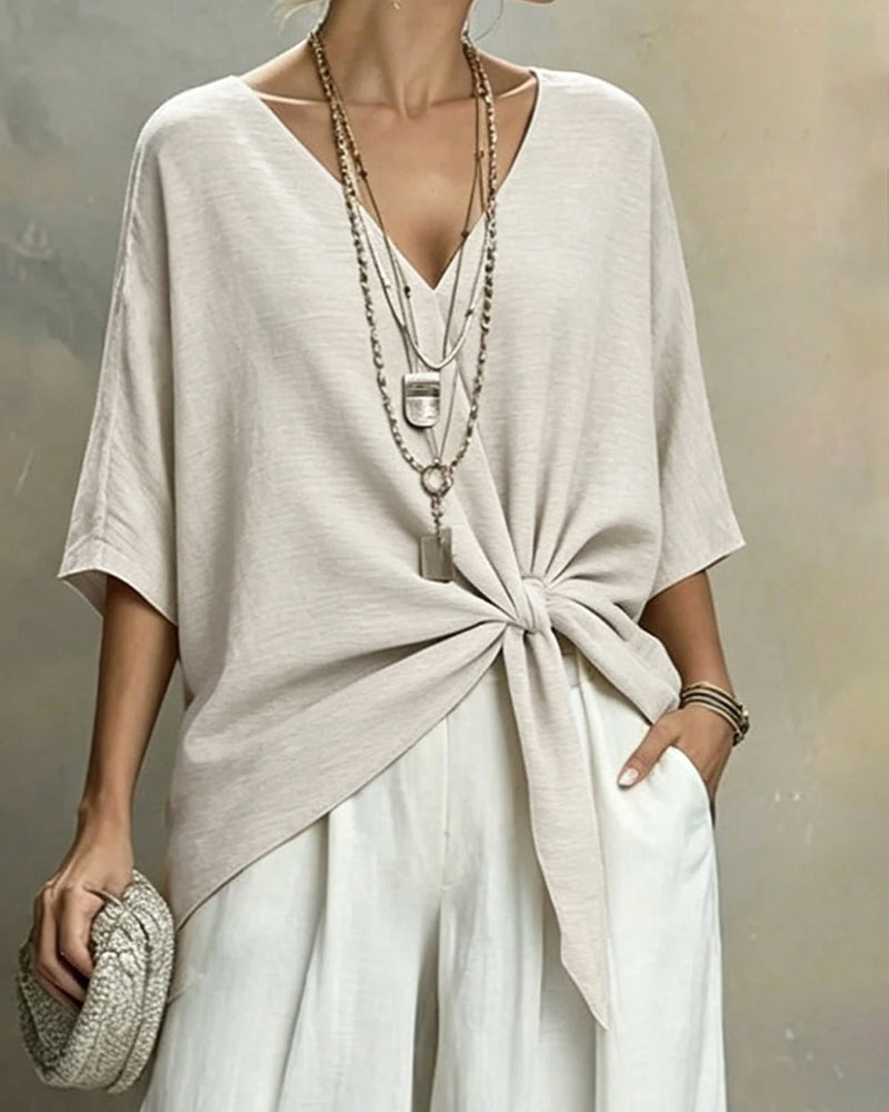 Bluse V-Hals Flaggermus Erm