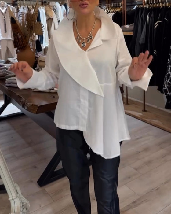 Skjorte Uregelmessig Krage Ensfarget