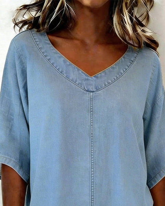 Topp V-Hals Uformell Denim