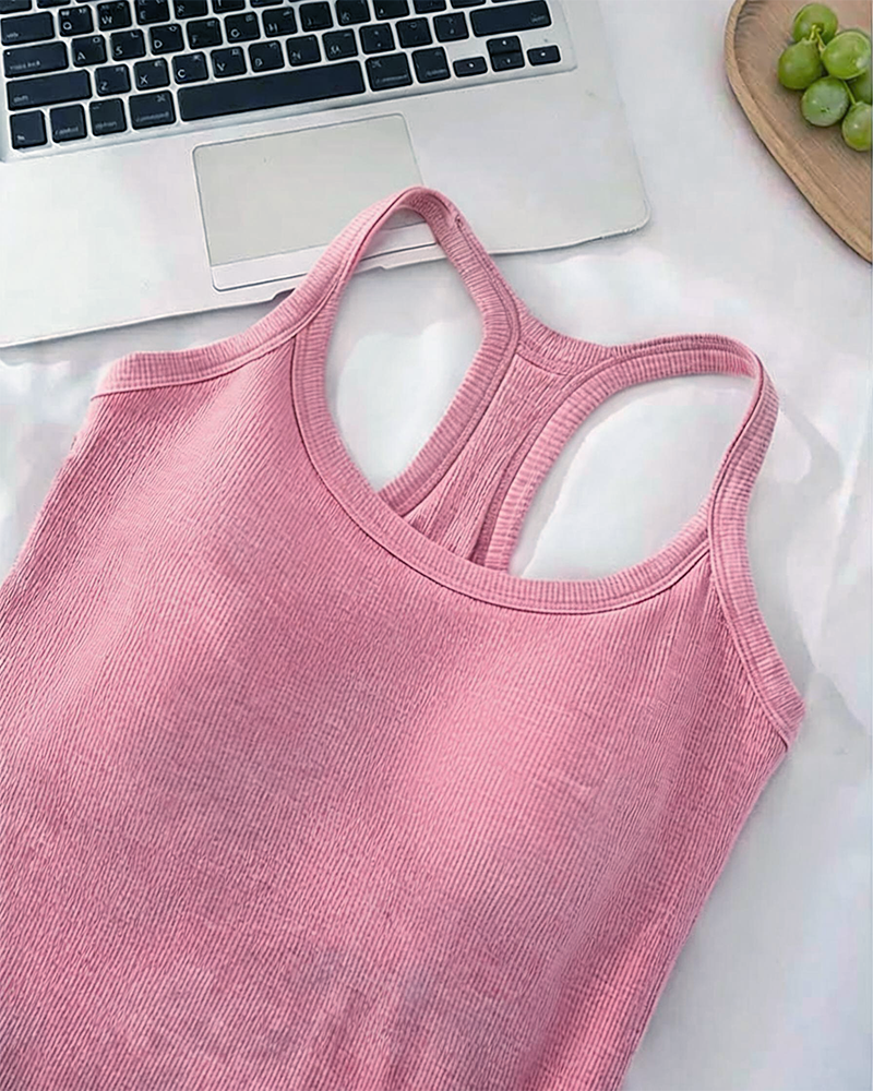 Tanktopp Innebygd Bh Ribbet Ensfarget
