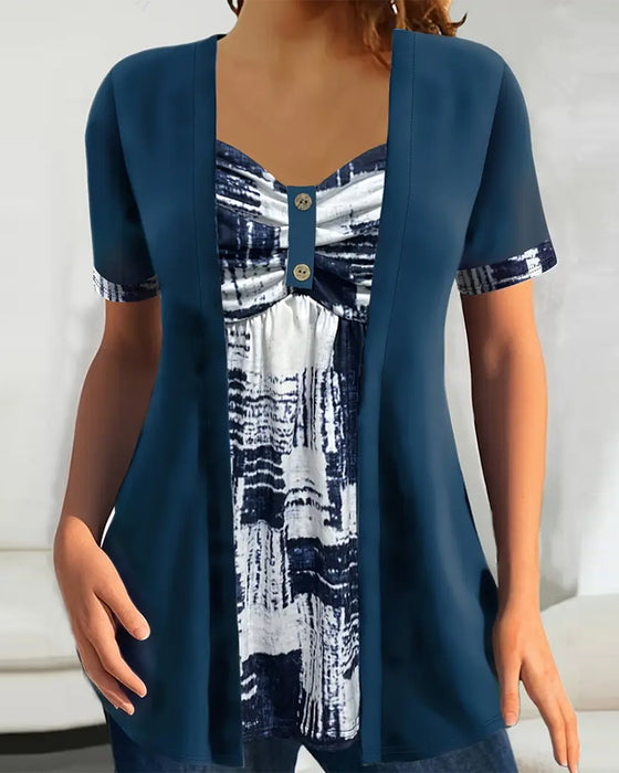 Bluse Trykt Falsk Todelt Uregelmessig