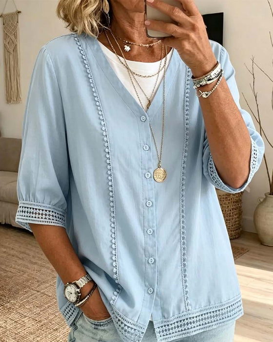 Bluser V-Hals Knapp Blonder