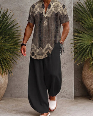 Bluse V-Hals Stripet Menn Kort Erme
