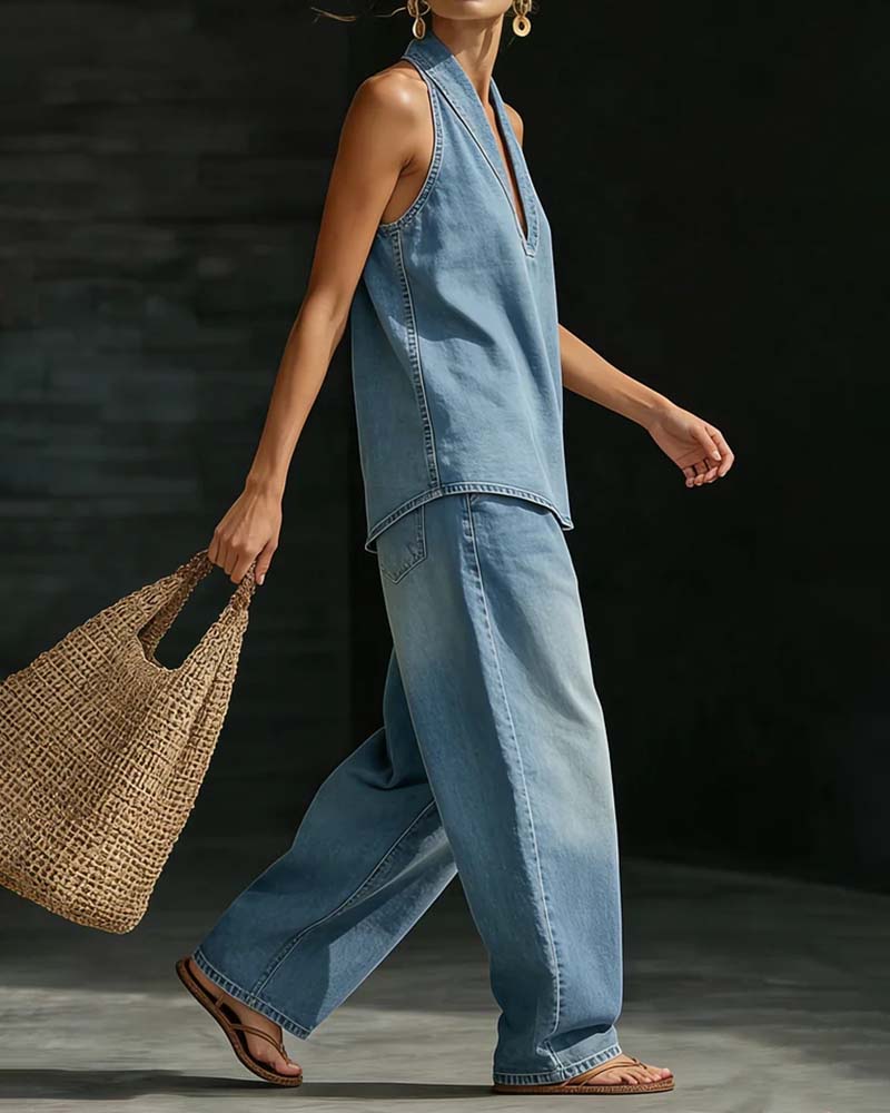 Set Mote Halsstrikk Denim