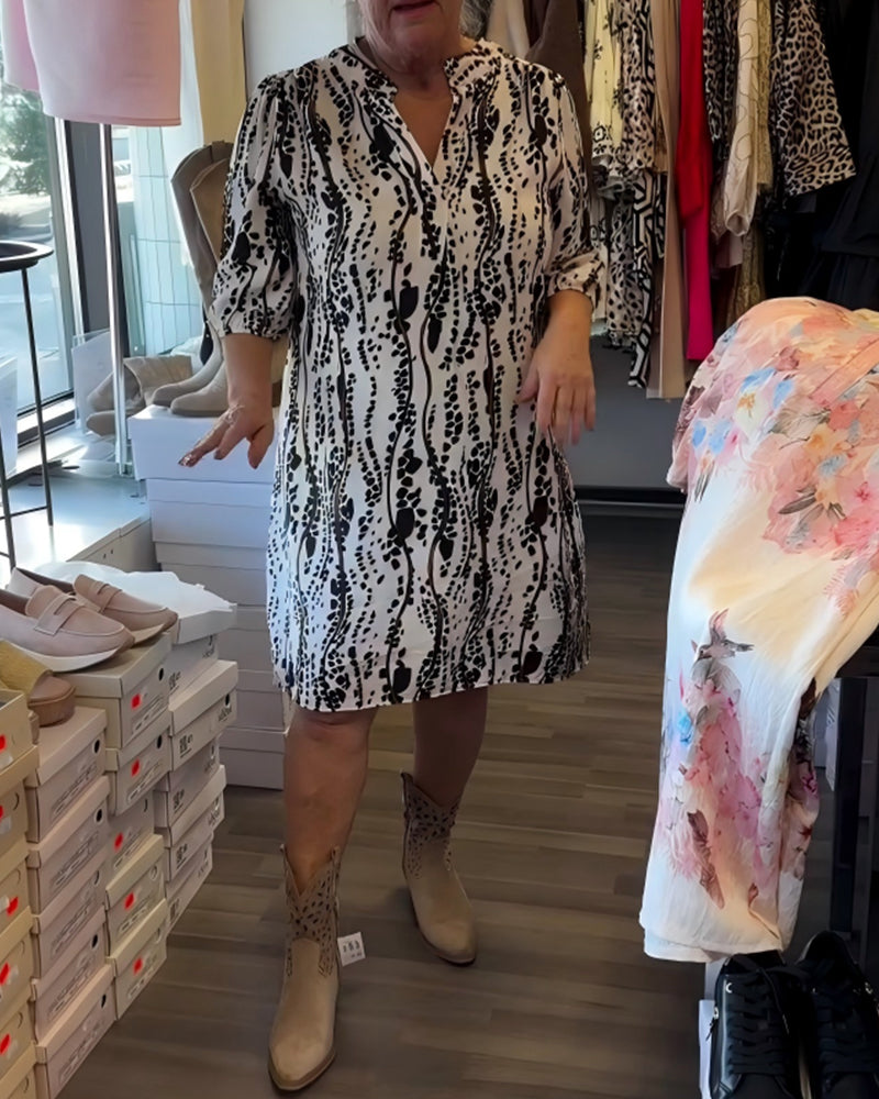 Kjole Liten V-Hals Trykk Rett