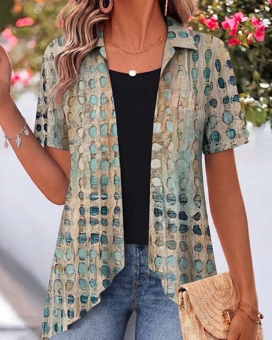 Bluse Vintage Polka Dot Slag Kort Erme