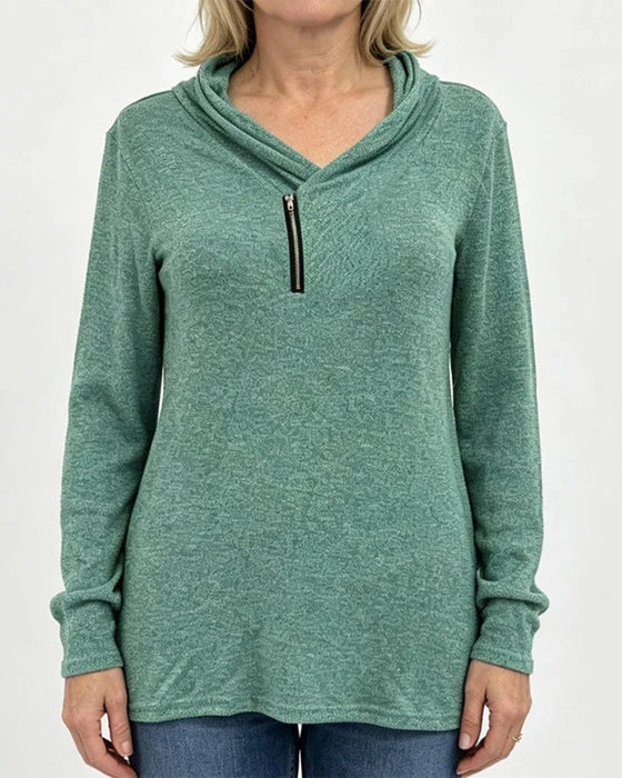 Topp Ensfarget Pullover Glidelås Tettsittende