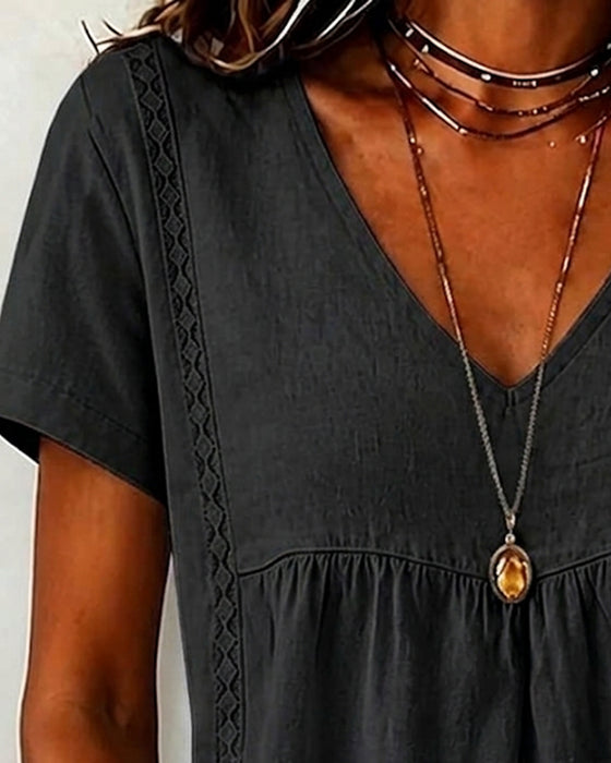 Bluse V-Hals Rynket Kort Erme