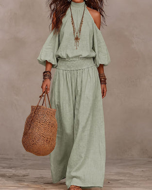 Sett Off-Shoulder Langermet Rynket Bukser