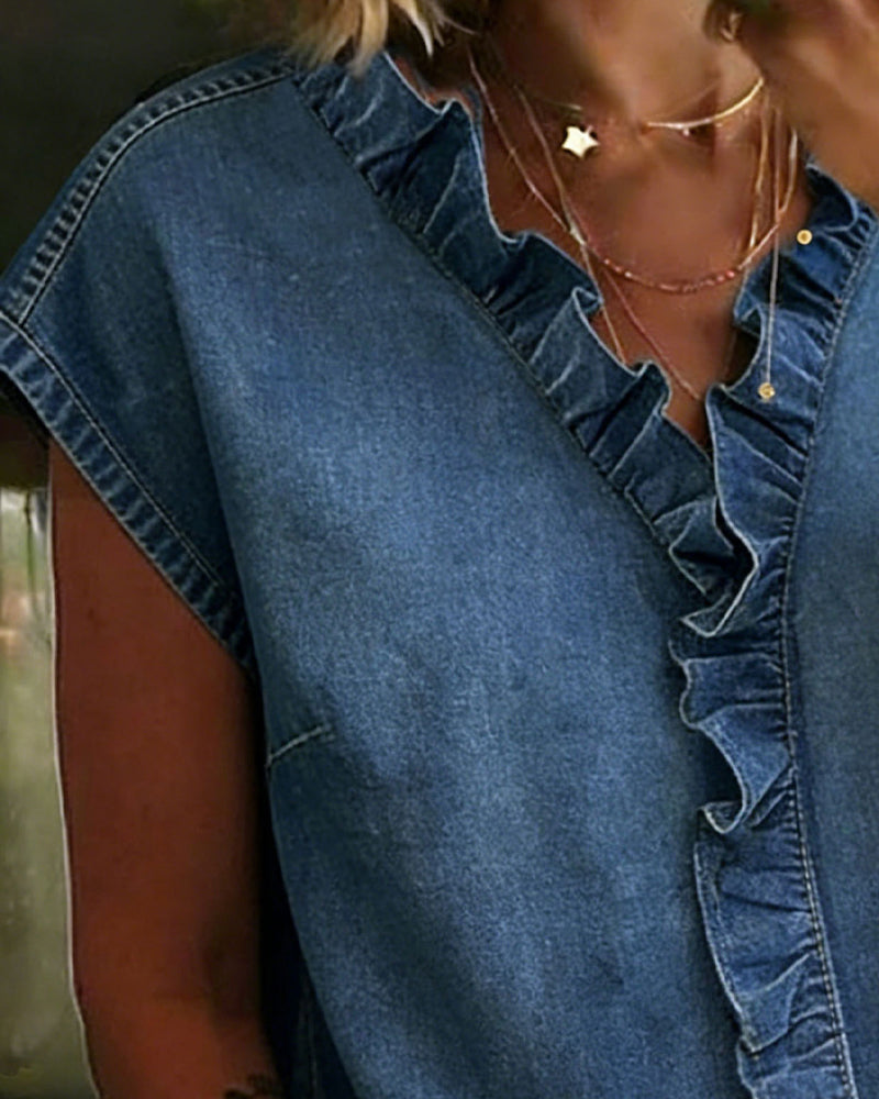 Bluse V-Hals Rynket Kant