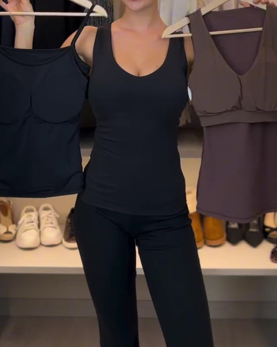 Tank Top U-Hals Ermeløs Slim Fit Solid Med Innebygd BH