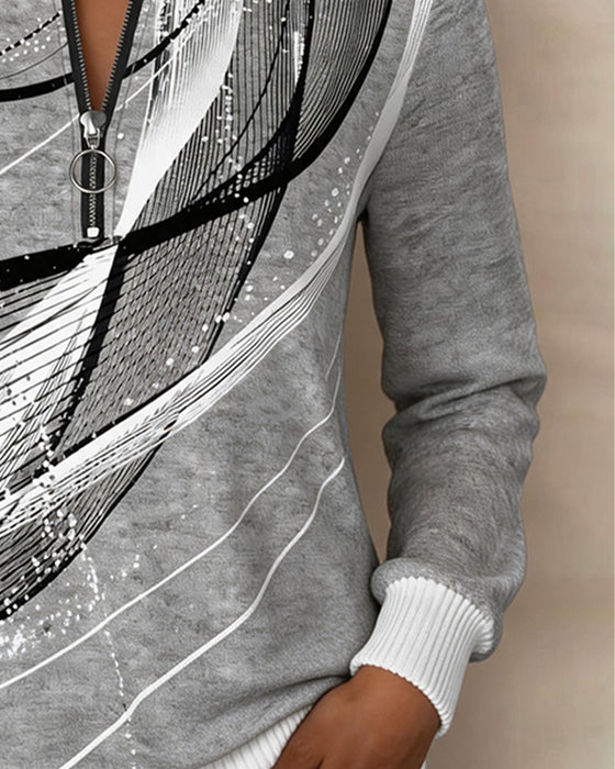 Sweatshirt Rund Hals Glidelås Linje Lang Erme