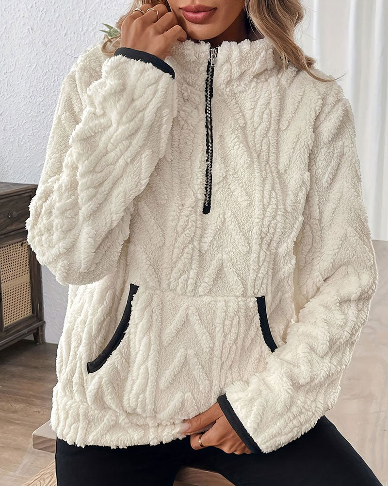 Sweatshirt Halv Glidelås Fleece Stor Lomme