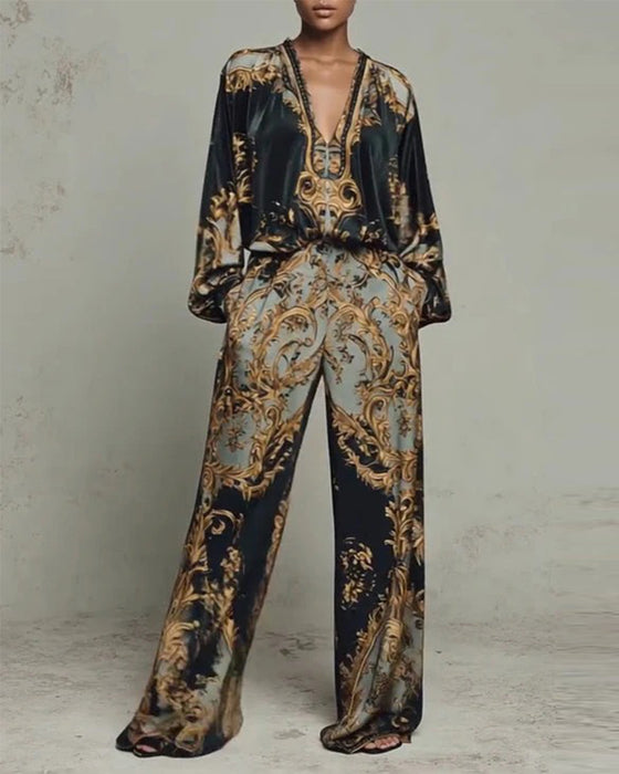 Sett V-Utringning Lanterneerme Bredt Ben Bukse