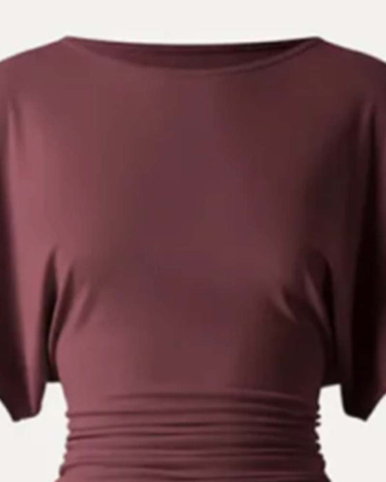 Bluse Casual Solid Plissert Kort Erme