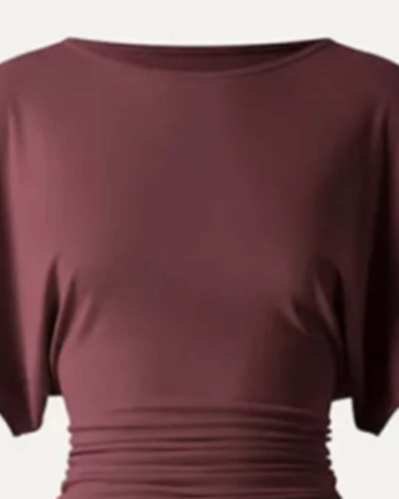 Bluse Casual Solid Plissert Kort Erme
