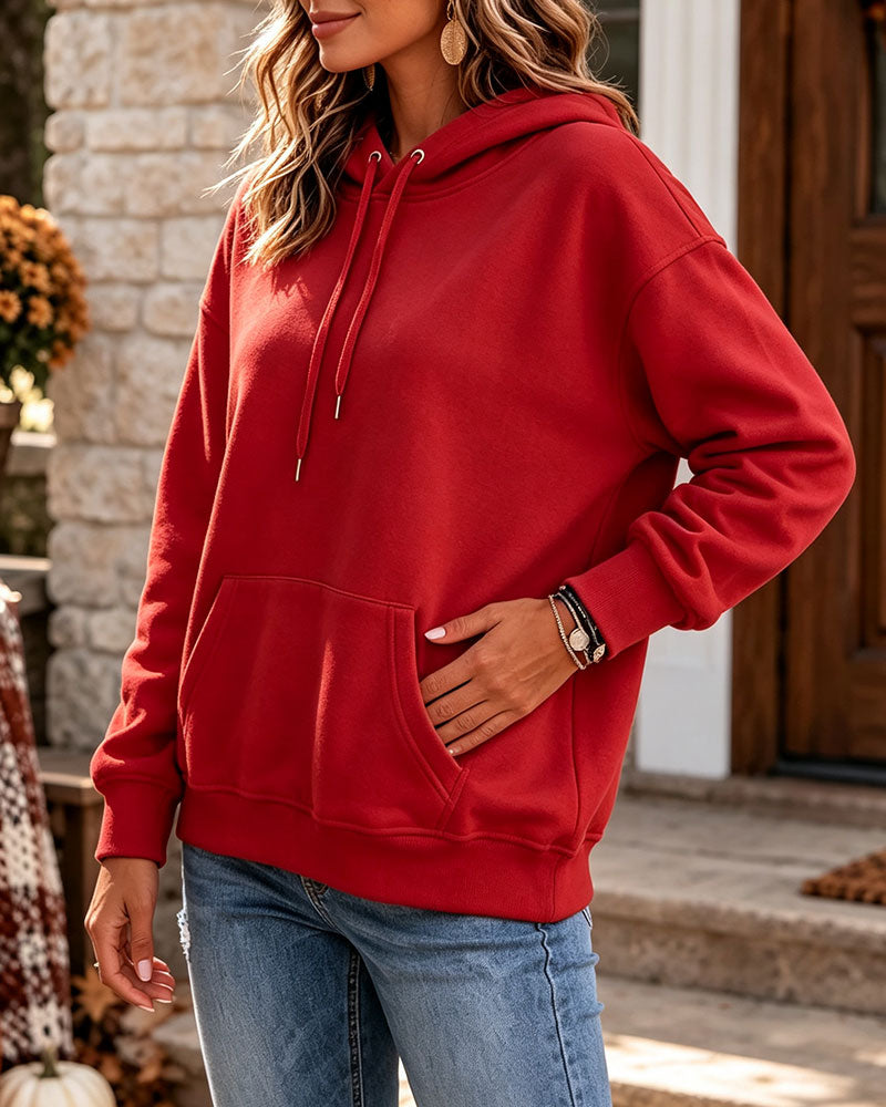 Hettegenser Ensfarget Casual Lomme