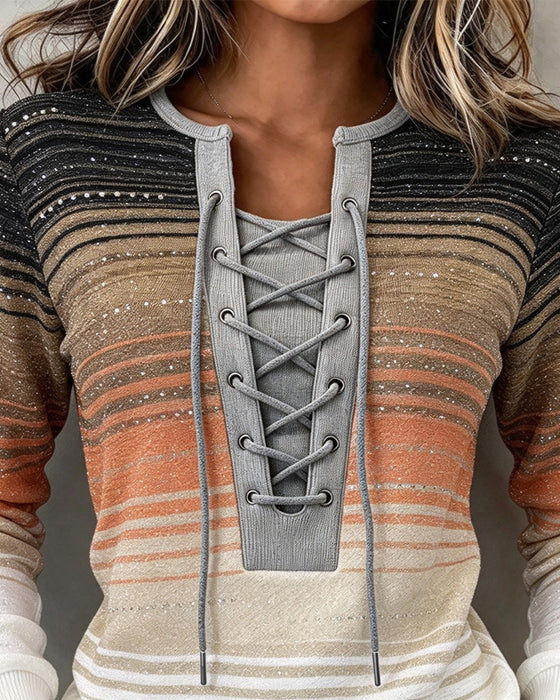 Sweatshirt Stripet Slim Fit Kontrast Stropper