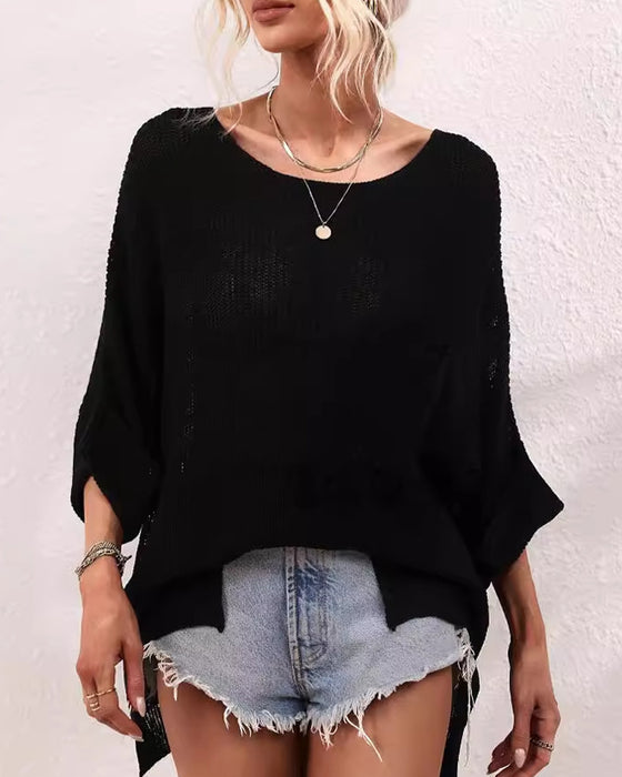 Pullover Ensfarget Med Lomme