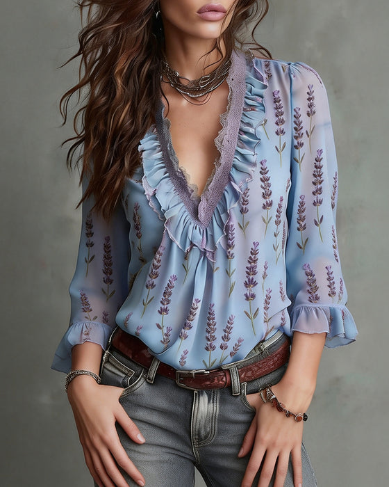 Bluse Lotusblad V-hals Elegant