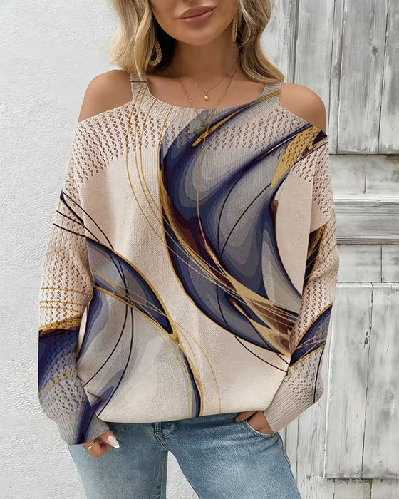 Pullover Stilig Trykk Uthuling Off-Skulder