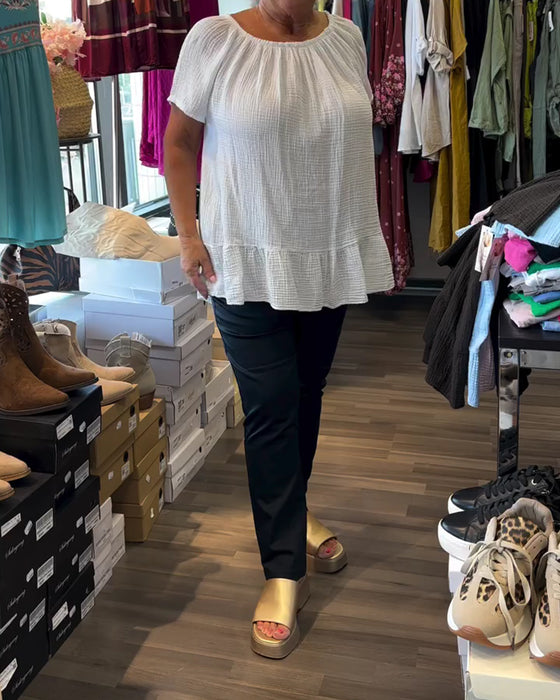 Bluse Rund Hals Rynket Avslappet Solid